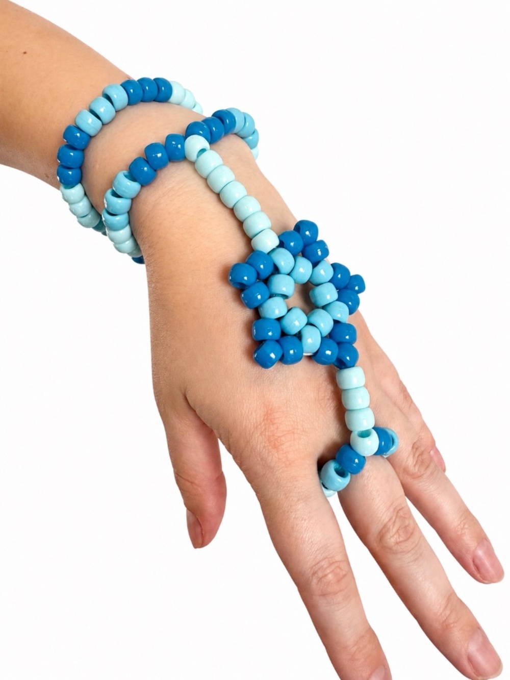 💙 Handmade Blue Beaded Hand Chain Bracelet Ring 💙